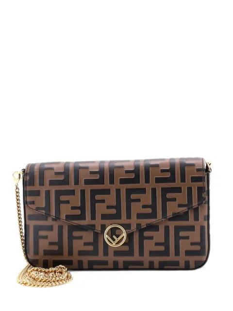 Fendi Pre-Owned F is Fendi Envelope on Chain Zucca Embossed Leather clutch bag Brown DSMLITTEOKG3GSJ9