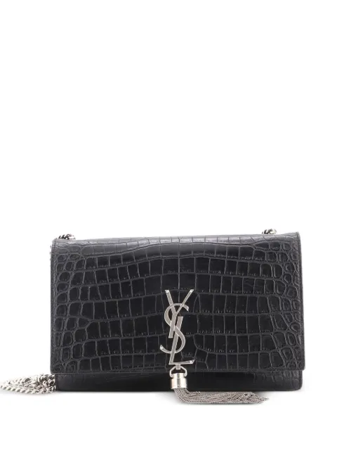 Saint Laurent Pre-Owned Classic Monogram Tassel Crocodile Embossed Leather Medium crossbody bag Black 0D0XGHNRQBWA5FBL