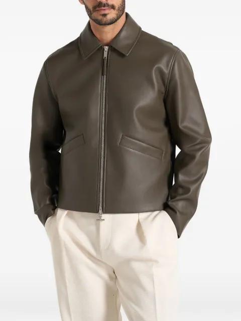 Manière De Voir Yves in olive minimal leather jacket Brown MAN3508