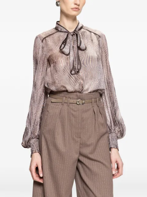 NISSA printed bow-neck chiffon top Brown TOP16800