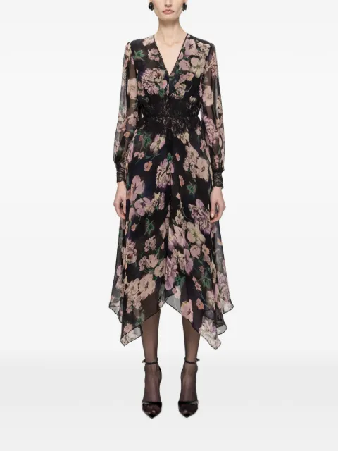 NISSA lace-insert chiffon midi dress Black RC16818