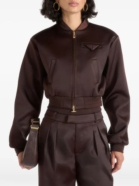 Manière De Voir Monique satin wide-shoulder bomber jacket Brown WMN41341