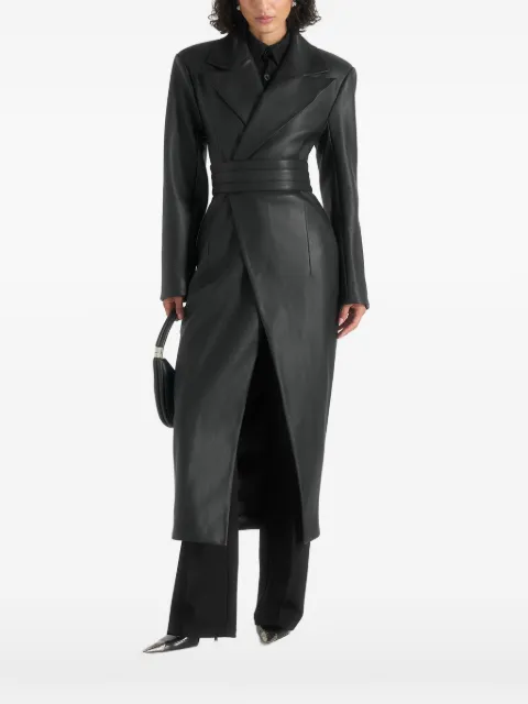 Manière De Voir Esma leather asymmetric coat with cinch belt Black WMN43412