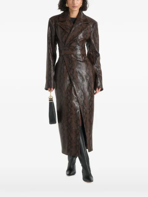 Manière De Voir Esma python asymmetric coat with cinch belt Brown WMN43412