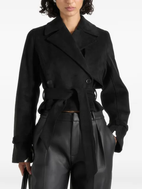 Manière De Voir Poppy in black cropped suede belted biker jacket Black WMN4479