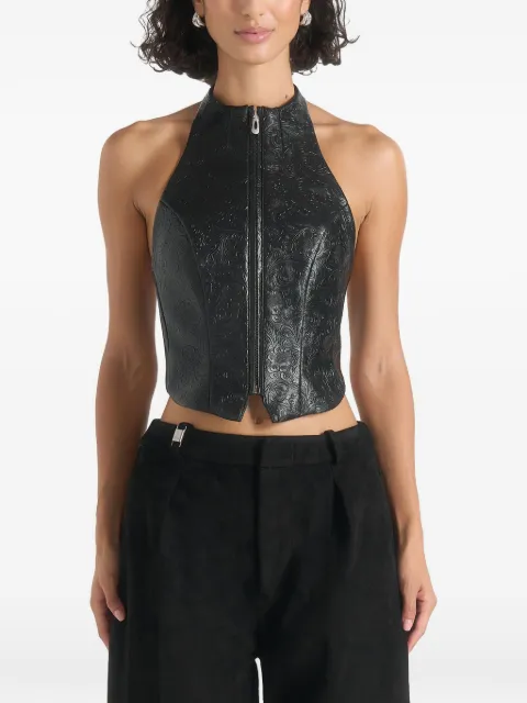 Manière De Voir Claudette in black embossed-leather halterneck backless top Black WMN42234