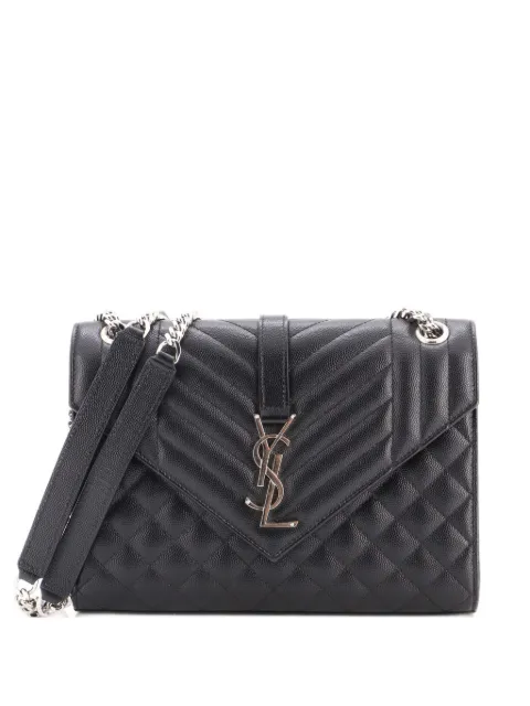 Saint Laurent Pre-Owned Classic Monogram Envelope Satchel Mixed Matelasse Leather Medium shoulder bag Black XRHQEIQF6TT13AXA
