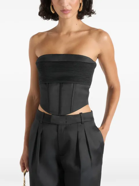 Manière De Voir Cora in black satin pintuck bandeau corset top Black WMN37561
