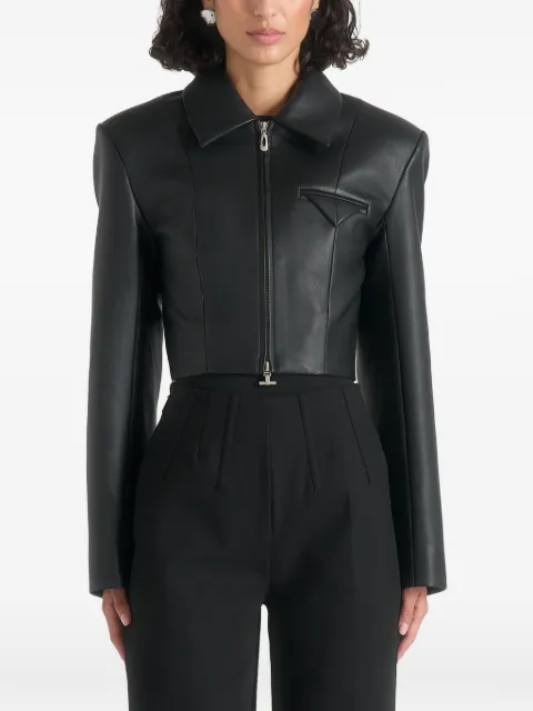 Manière De Voir Adina in black leather cropped jacket Black WMN39853