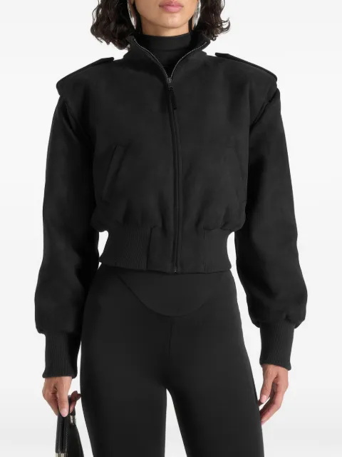 Manière De Voir Delfina in black suede layered-shoulder cropped bomber jacket Black WMN4702