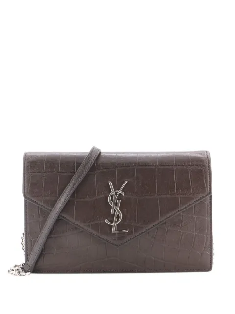 Saint Laurent Pre-Owned Classic Monogram Wallet on Chain Crocodile Embossed Leather Small crossbody bag Brown 5ZFXEL4J7AC6J429