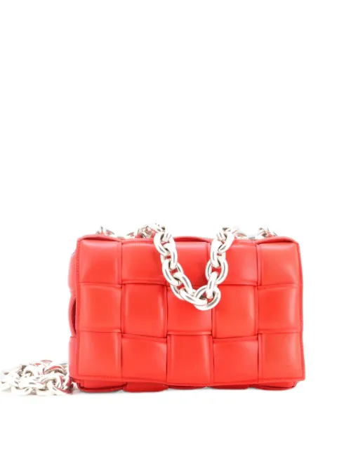Bottega Veneta Pre-Owned Cassette Chain Padded Maxi Intrecciato Leather crossbody bag Red J5ZWJP2ZNU982SIW