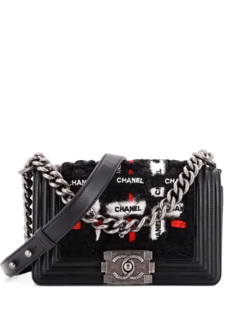 CHANEL Pre-Owned Boy Flap Bag Quilted Logo Ribbon and Tweed Small shoulder bag Black 4KXSZ990LHIHS5LD