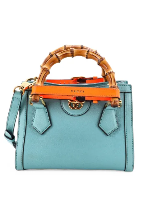 Gucci Pre-Owned Diana NM Bamboo Handle Tote Leather Mini crossbody bag Blue EQM3GGGWBMV12SZ4