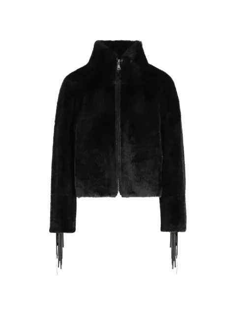 UNCOMMON fringe-detail funnel-neck jacket Black SJ03FMK007