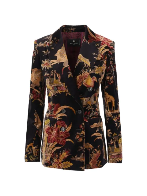 ETRO double-breasted cotton-velvet jacket with flower and animal overprint Black WRCA001099SAE1B