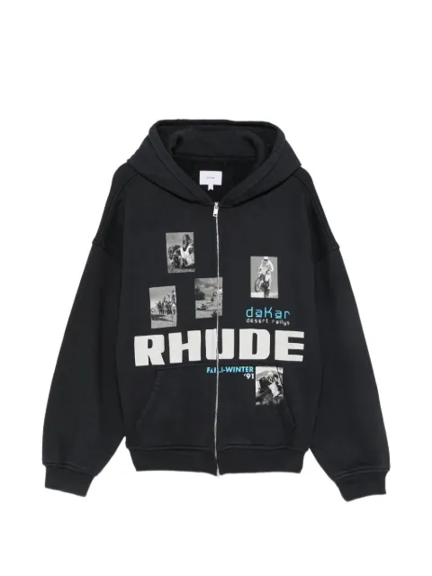 RHUDE Winter 91 Rallye graphic-print zip-up hoodie Black RHPF26HO15012