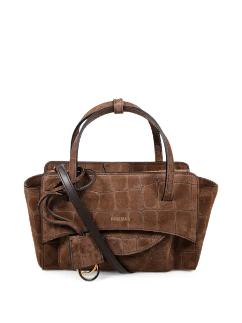 HIDESINS S Flap croc-effect suede tote bag Brown FL13SCCHO