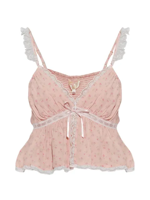 LoveShackFancy Nicoleta floral-print lace-trimmed top Pink T15583406
