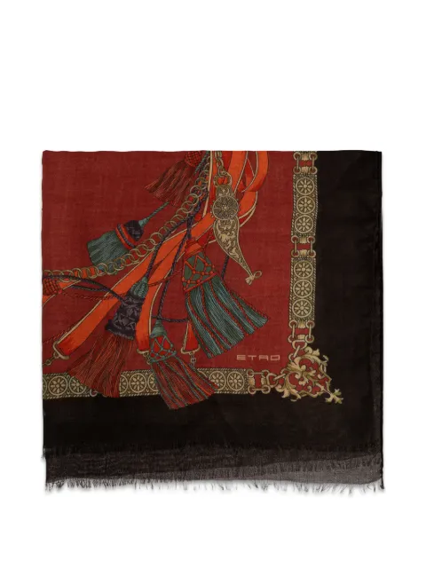 ETRO graphic-print frayed scarf Brown WATA0010AK1EO