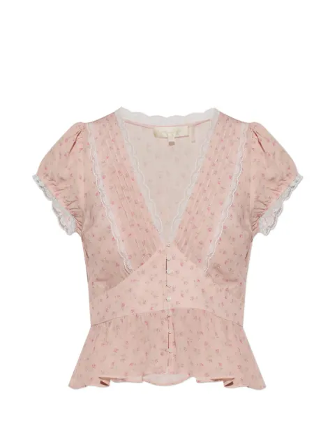 LoveShackFancy floral-print lace-trim top Pink T15923406