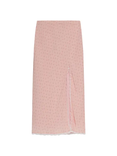 LoveShackFancy Silvia floral-print lace-trim maxi skirt Pink S10763406