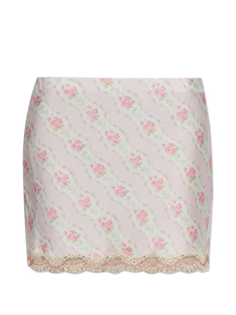 LoveShackFancy floral-print lace-trim mini skirt Pink S10893516