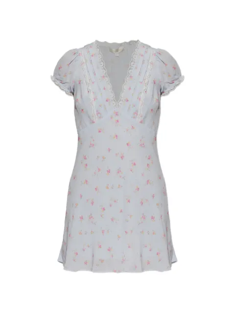 LoveShackFancy floral-print lace-trimmed mini dress Blue D31463406