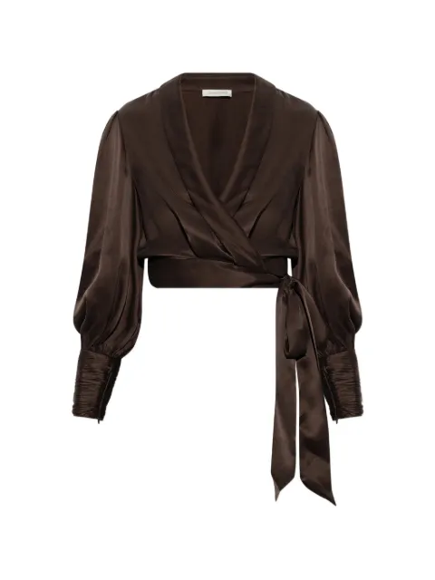 ZIMMERMANN wrap-style bishop-sleeve blouse Brown 4913TF26R0