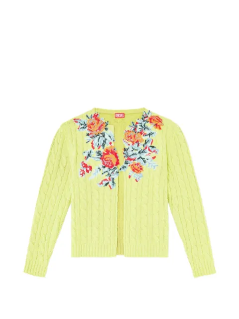 Diesel open-front cardigan in floral cable knit Green A258280BFBA