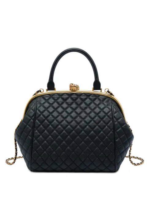 CHANEL Pre-Owned 2016-2017 Paris Rome Quilted Calfskin Colosseum Lock Frame Bowling Bag satchel Black RUK7U3SUSONFO76M