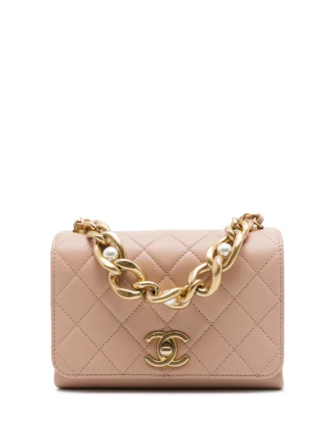 CHANEL Pre-Owned 2021-2026 Mini Quilted Calfskin Pearl Boy Chain Flap satchel Brown Q3WDN5D7V6KGMMG5