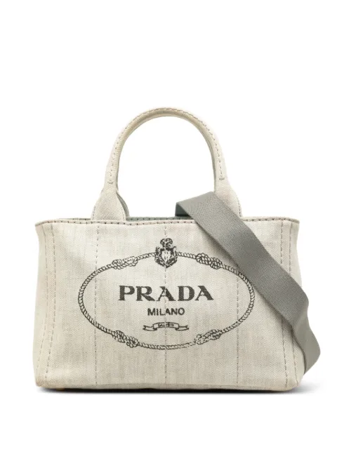 Prada Pre-Owned 2010-2026 Small Denim Canapa Logo Tote satchel Grey CJMM3A9IFB49XUG3