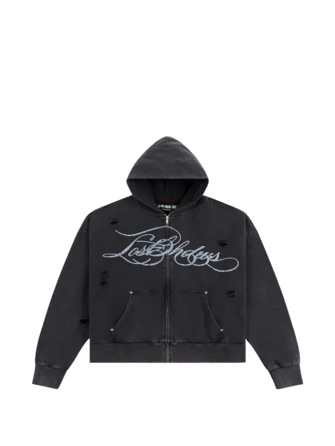 LOSTSHDWS distressed script-print hoodie Black LST2122712BLACK