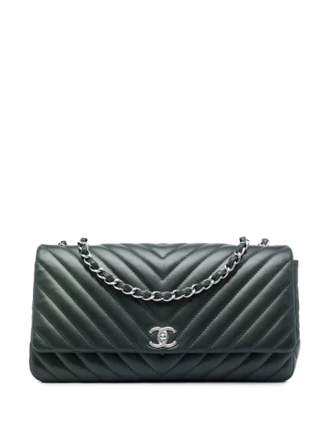 CHANEL Pre-Owned 2012-2013 CC Chevron Lambskin Single Flap shoulder bag Green RXK4JVNUZWSGOI87