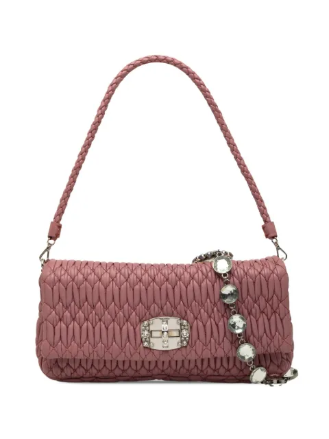 Miu Miu Pre-Owned 2010-2026 Matelasse Nappa Crystal Chain satchel Pink C9RBC8JBFMBEVF17