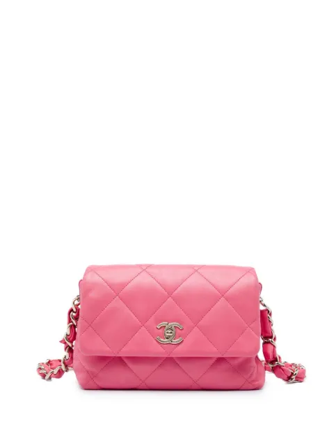 CHANEL Pre-Owned 2021 Small Quilted Lambskin Logo Chain Strap Flap shoulder bag Pink BJEV9OX31P022E5I