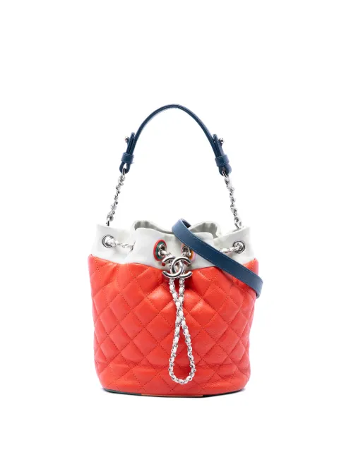 CHANEL Pre-Owned 2016-2017 CC Multicolor Quilted Lambskin Cuba Drawstring Bucket Bag satchel Orange D9D3I1EGNPGSC6IT
