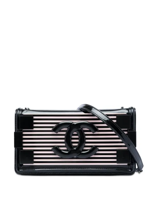 CHANEL Pre-Owned 2014 Patent and Acrylic Striped Boy Brick Horizontal Flap crossbody bag Pink 3R704HZKBH4OS11R