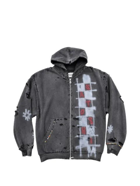 SATOSHI NAKAMOTO Get What I Want distressed spray-paint hoodie Grey SS26HOO002