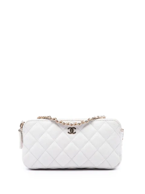 CHANEL Pre-Owned 2019 CC Quilted Caviar Double Zip Clutch With Chain crossbody bag White 5NX564HQ444JOOQW