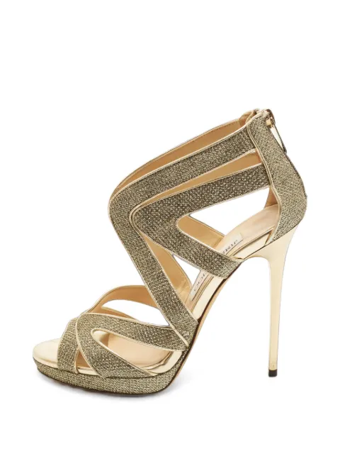 Jimmy Choo Pre-Owned Collar coarse glitter sandals Gold 1405297