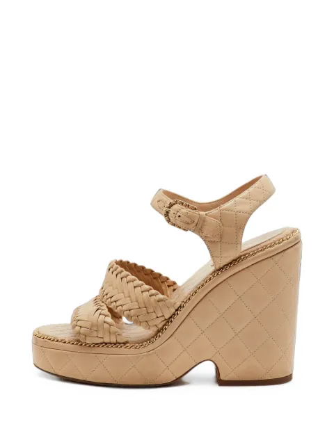 CHANEL Pre-Owned CC woven wedge sandals Neutrals 1404118