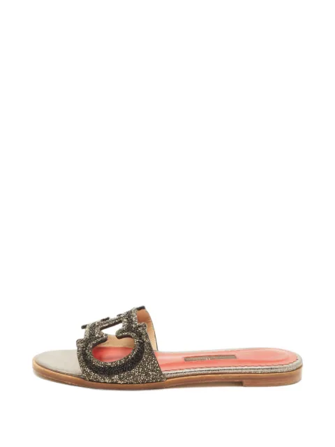 Carolina Herrera Vintage Initials Insignia crystal-embellished slides Black 1405082