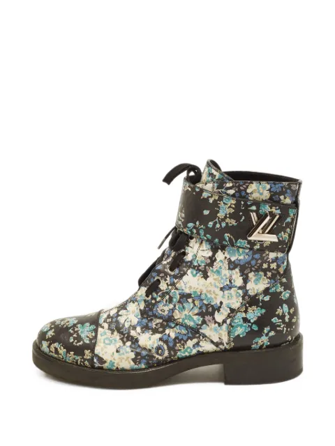 Louis Vuitton Pre-Owned Wonderland floral-print combat boots Black 1405046