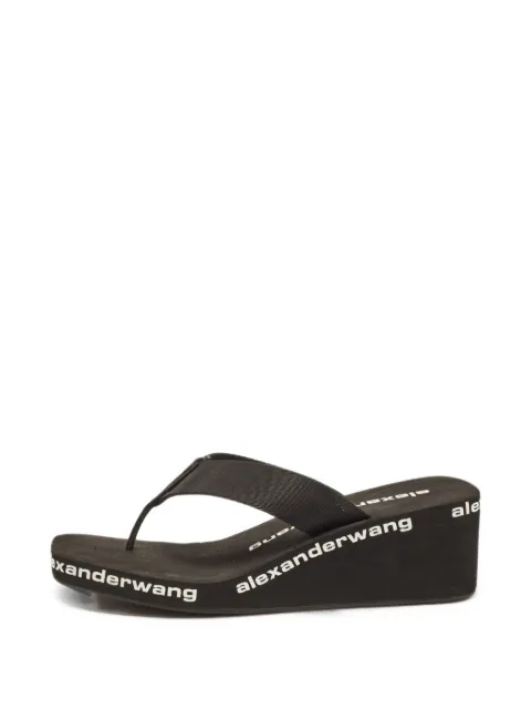 Pre-Owned Alexander Wang logo-print canvas thong wedge sandals Black 1404785