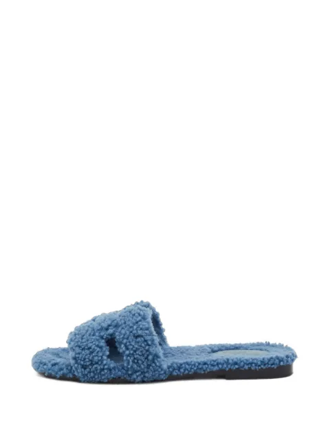 Hermès Pre-Owned Oran shearling slide sandals Blue 1403263