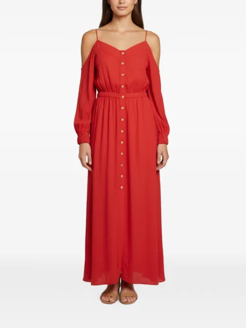 Balmain Pre-Owned crinkle-finish off-shoulder maxi dress Red 1406488