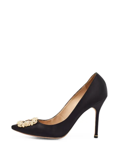 Manolo Blahnik Hangisi pearl-embellished pumps Black 1406496