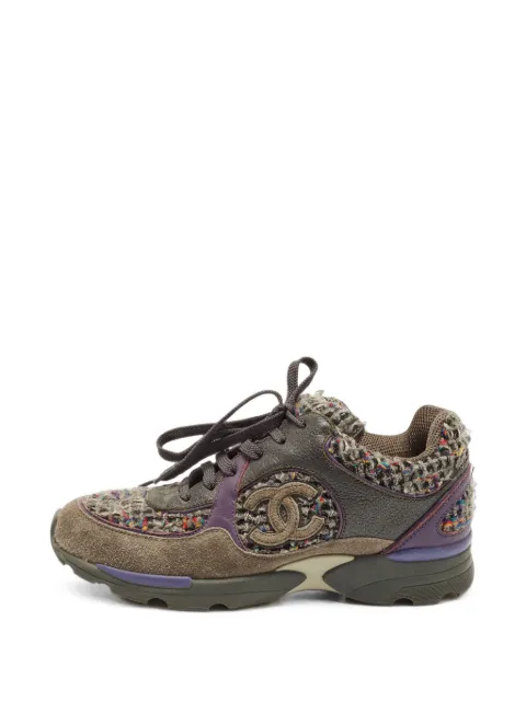 CHANEL Pre-Owned CC tweed sneakers Brown 1405923
